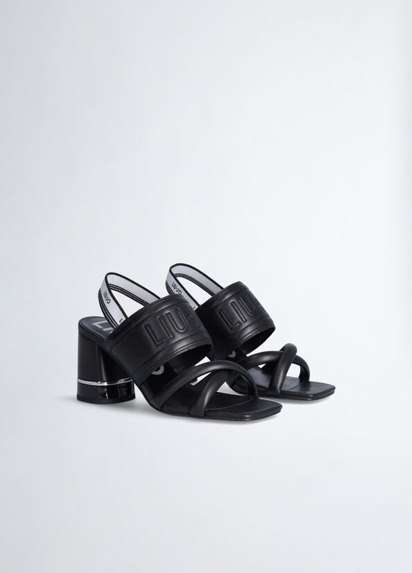 Women's Liu Jo Heeled With Maxi Logo Sandals Black | NST-179240