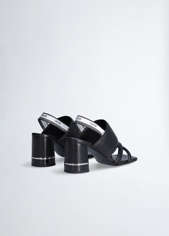 Women's Liu Jo Heeled With Maxi Logo Sandals Black | NST-179240