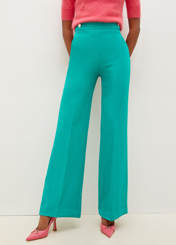 Women\'s Liu Jo High-Rise With Buttons Pants Turquoise Green | VAM-216905