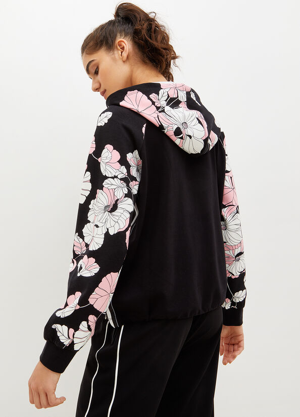 Women's Liu Jo Hooded With Floral Print Sweatshirts Black | BDH-154279