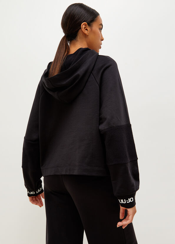 Women's Liu Jo Hooded With Gemstones And Logo Sweatshirts Black | MDB-542109