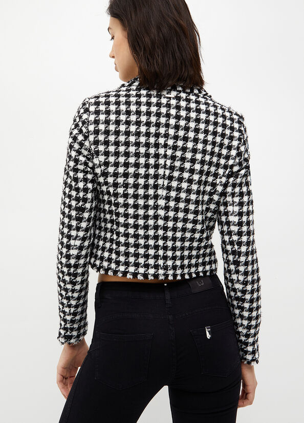 Women's Liu Jo Houndstooth Bouclé Blazer Jackets Black / White | SIY-829056