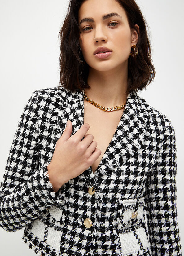 Women's Liu Jo Houndstooth Bouclé Blazer Jackets Black / White | SIY-829056