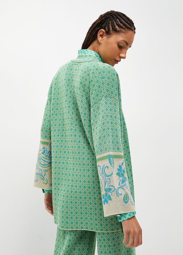 Women's Liu Jo Jacquard Kimono Sweaters Light Turquoise | IVN-897640