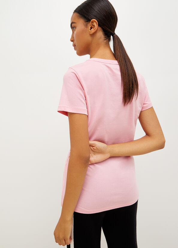 Women's Liu Jo Jersey With Logo T Shirts Pink | SPK-093761