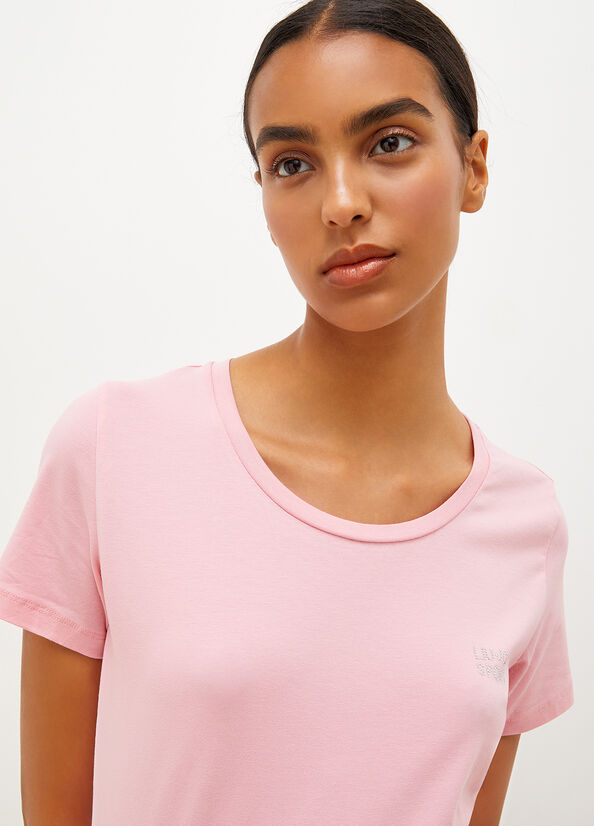 Women's Liu Jo Jersey With Logo T Shirts Pink | SPK-093761