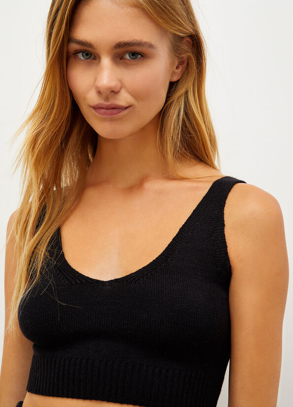 Women's Liu Jo Knit Bralette T Shirts Black | FOT-627158