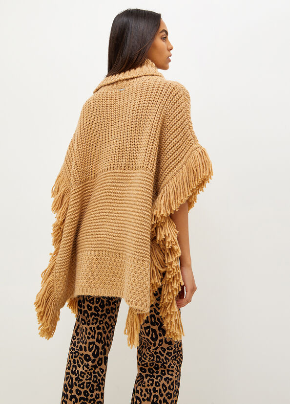 Women's Liu Jo Knit Cape With Fringes Coats Brown | XIP-719564