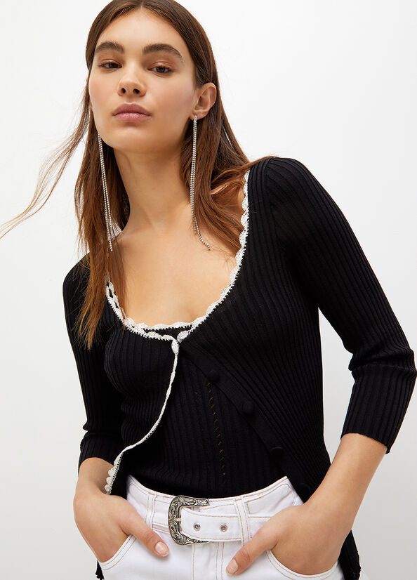 Women's Liu Jo Knit Sweaters Black / White | PDX-547612