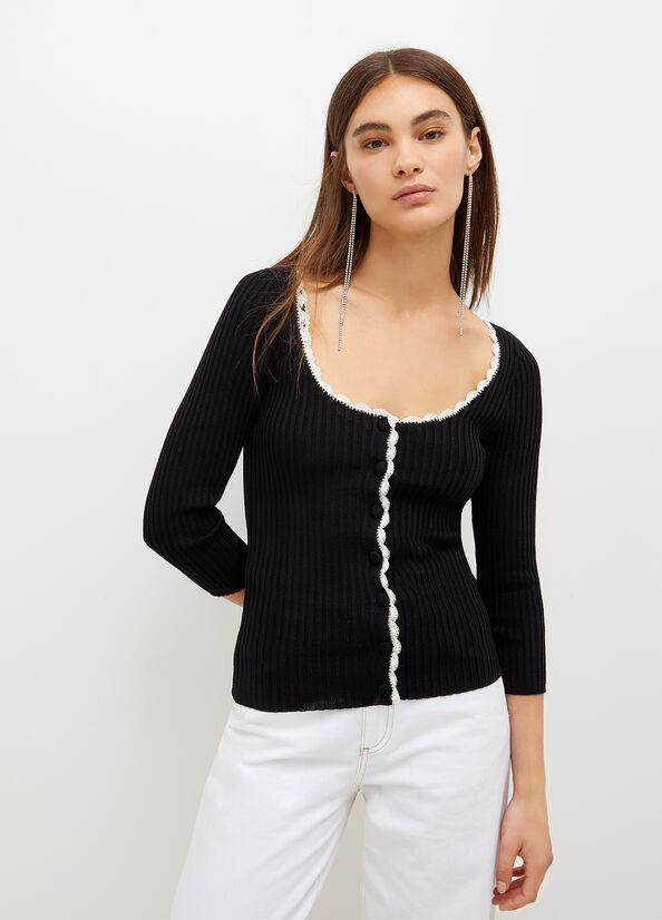 Women\'s Liu Jo Knit Sweaters Black / White | PDX-547612