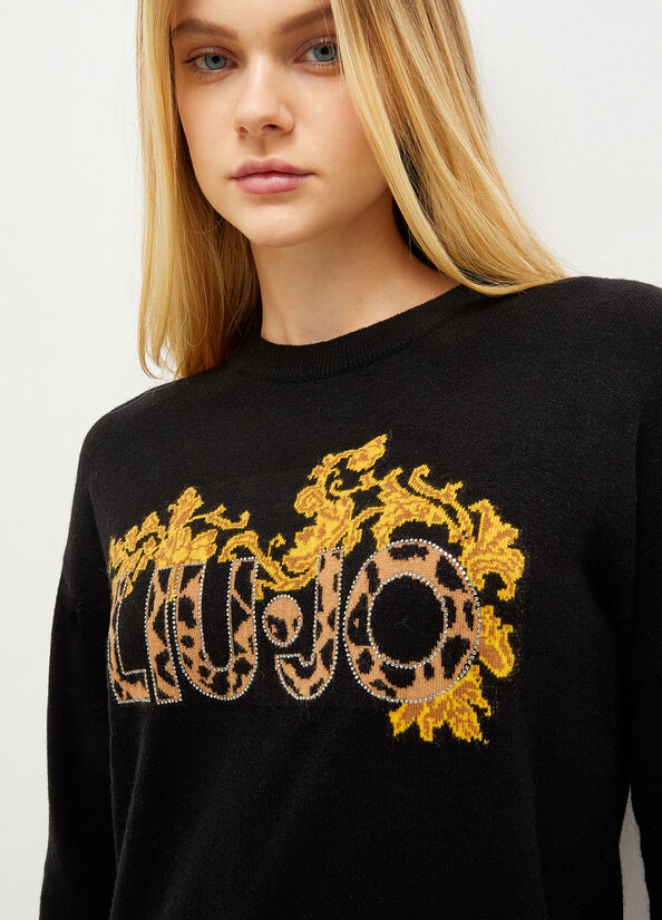 Women's Liu Jo Knit With Logo Dress Black / Yellow | YSL-651378