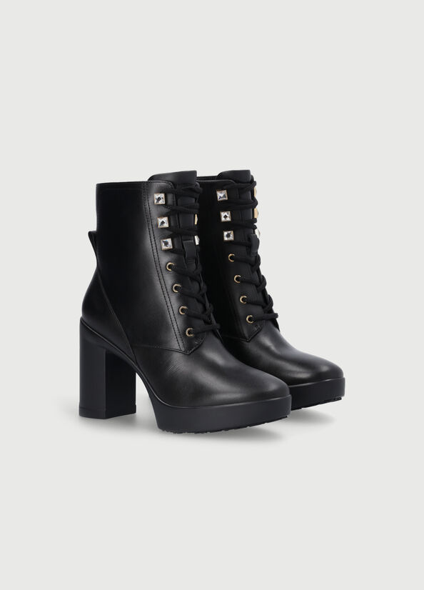 Women's Liu Jo Laceup With Wide Heel Ankle Boots Black | TJK-679401