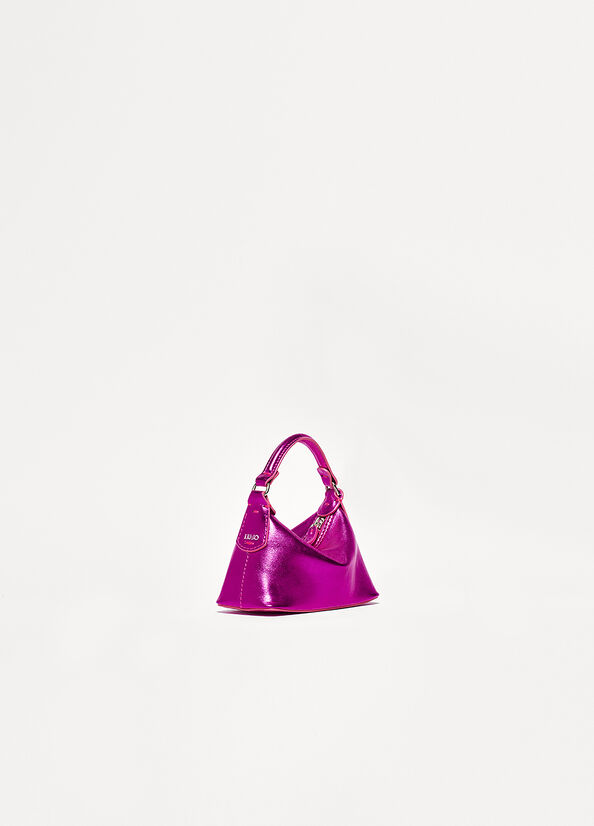 Women's Liu Jo Laminated Leather Micro Hobo Crossbody Bags Fuchsia | PEI-645809