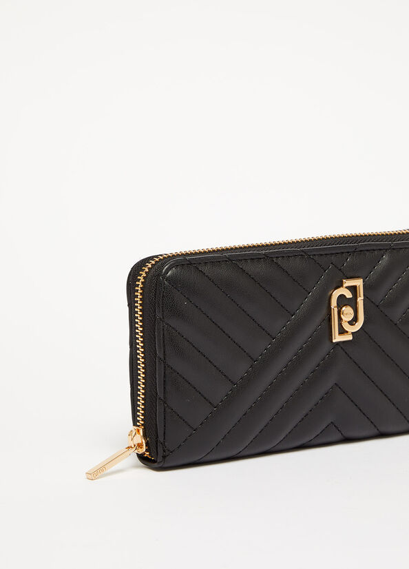 Women's Liu Jo Large Eco-Friendly In Matelassé Wallets Black | FHU-150786