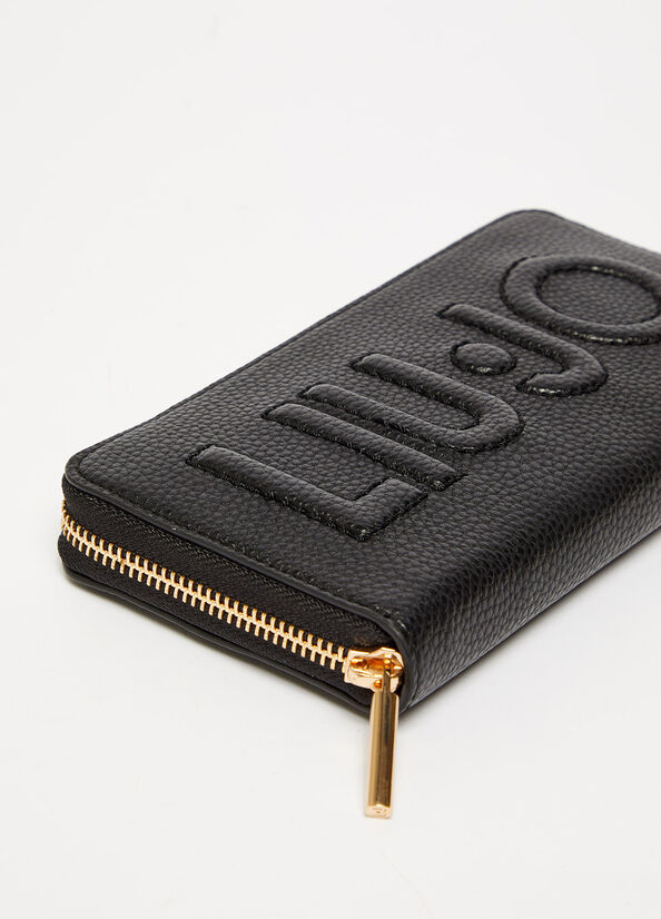 Women's Liu Jo Large With Logo Wallets Black | UEN-497318