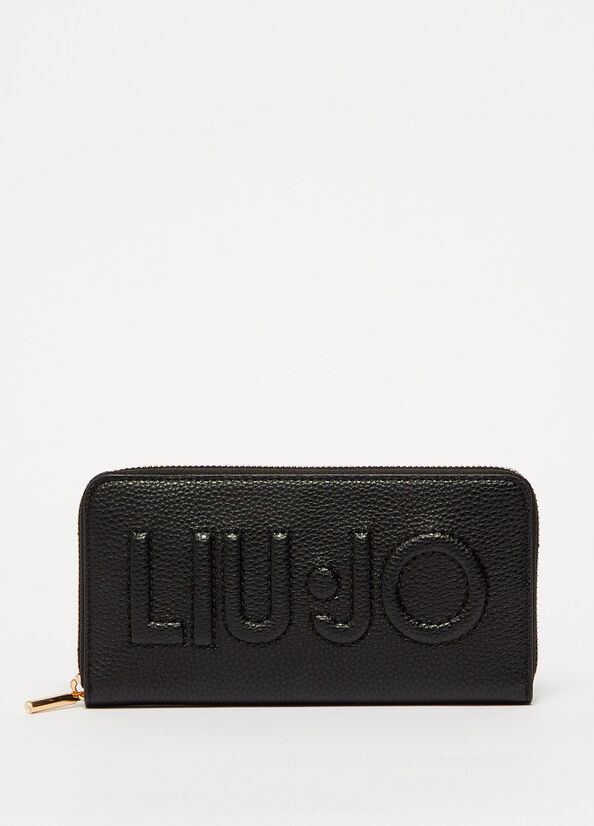 Women\'s Liu Jo Large With Logo Wallets Black | UEN-497318