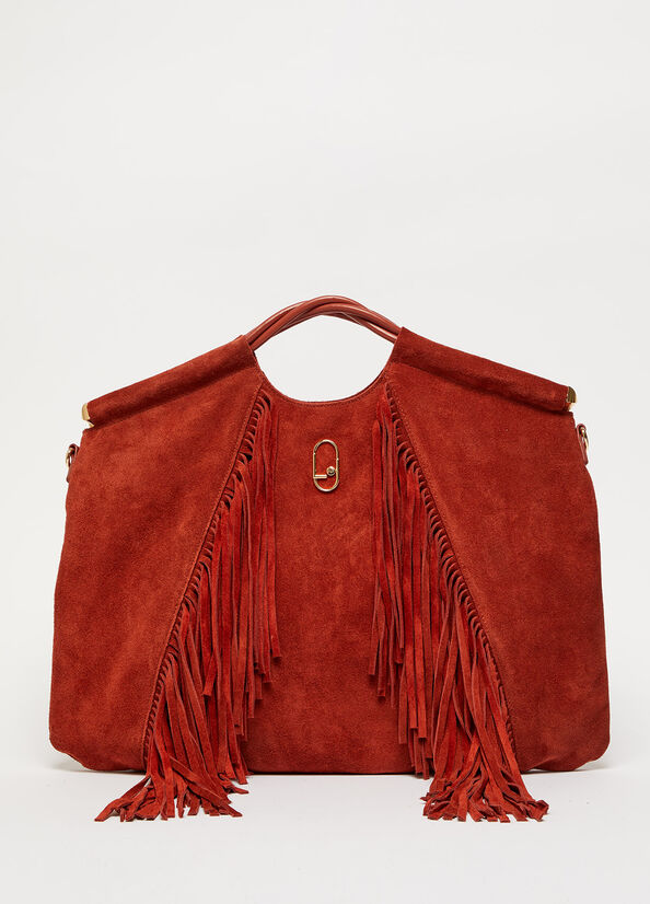 Women's Liu Jo LeatherWith Fringes Handbag Red | PNJ-691075