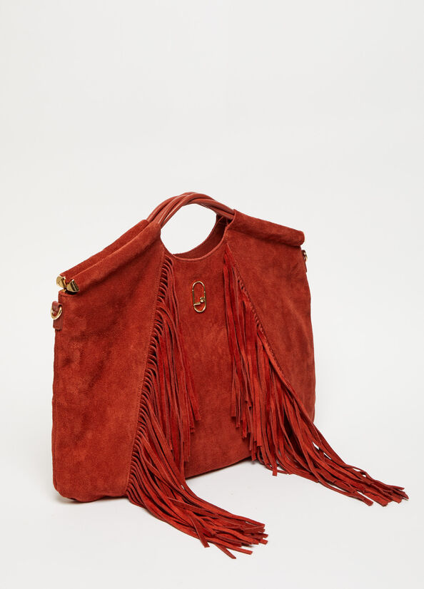 Women's Liu Jo LeatherWith Fringes Handbag Red | PNJ-691075