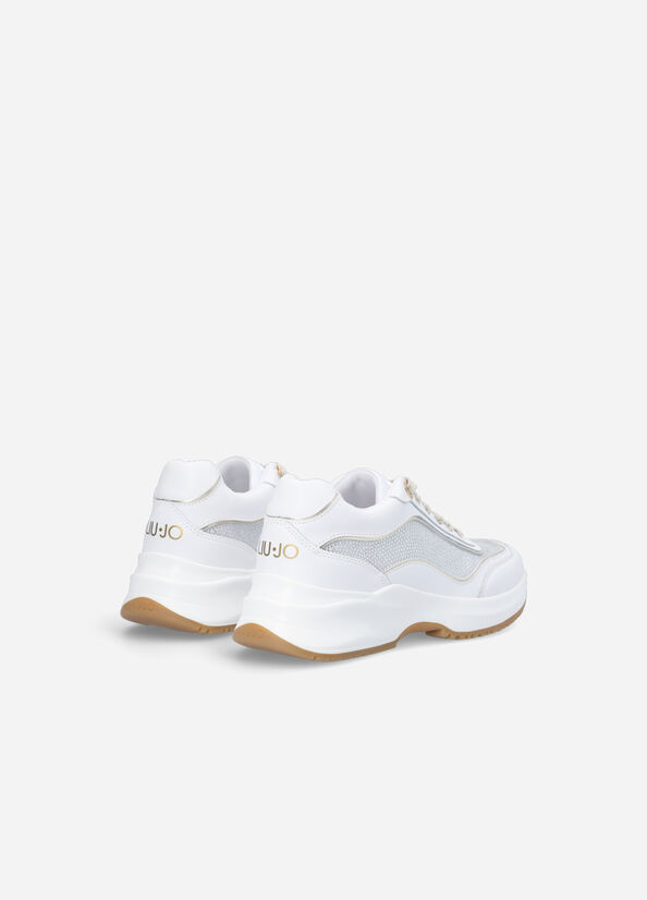 Women's Liu Jo Leather And Gemstone Sneakers White | QAU-547629