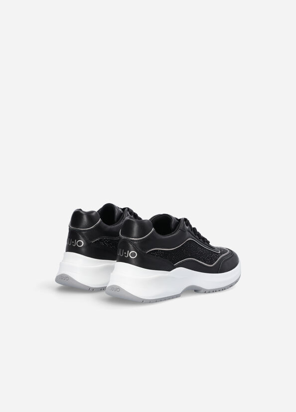 Women's Liu Jo Leather And Gemstone Sneakers Black | QZP-617209