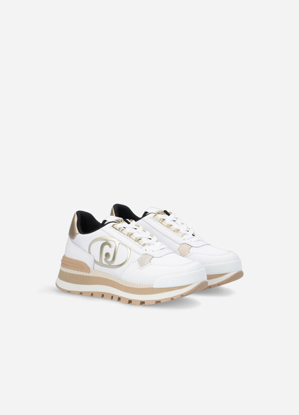 Women's Liu Jo Leather And Nylon Sneakers White / Gold | LXJ-862940