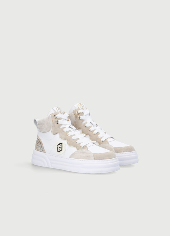 Women's Liu Jo Leather Basketball Sneakers Beige | ZMA-279614