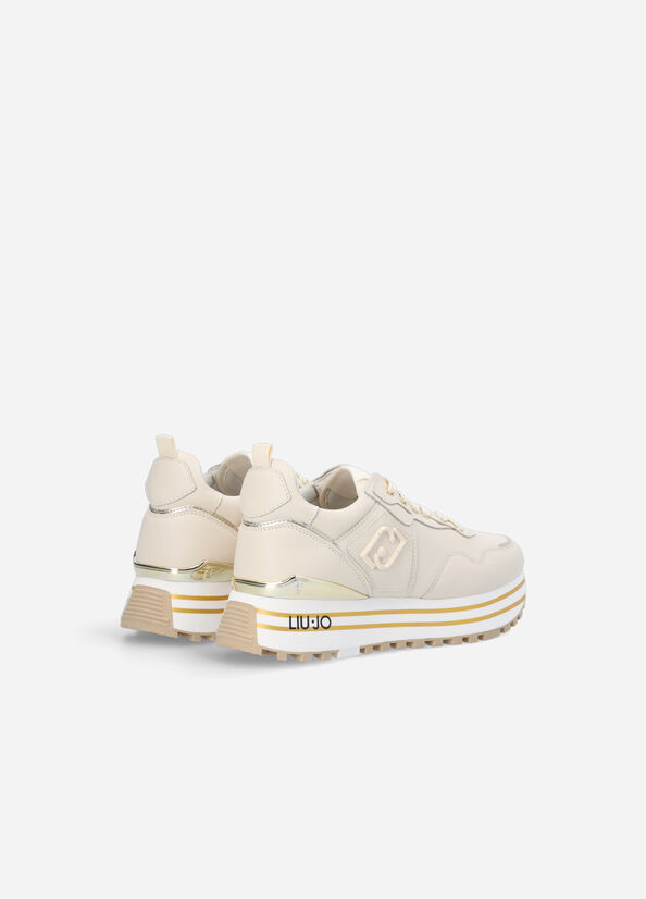 Women's Liu Jo Leather Platform Sneakers Beige | IWX-073569