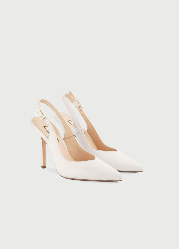 Women's Liu Jo Leather Slingback High Heels White | ORC-508469