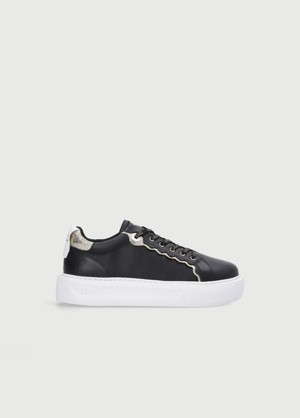 Women's Liu Jo Leather Sneakers Black | QVG-820574