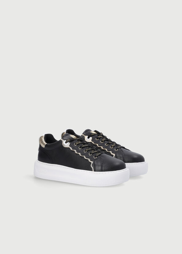 Women's Liu Jo Leather Sneakers Black | QVG-820574