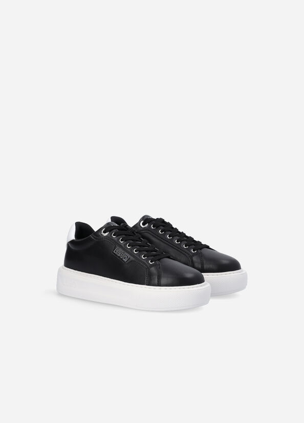 Women's Liu Jo Leather Sneakers Black | ZOY-758201