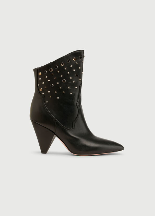 Women's Liu Jo Leather With Jewels Ankle Boots Black | AKC-402378