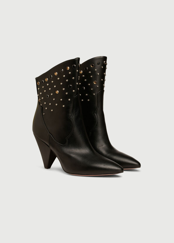 Women's Liu Jo Leather With Jewels Ankle Boots Black | AKC-402378