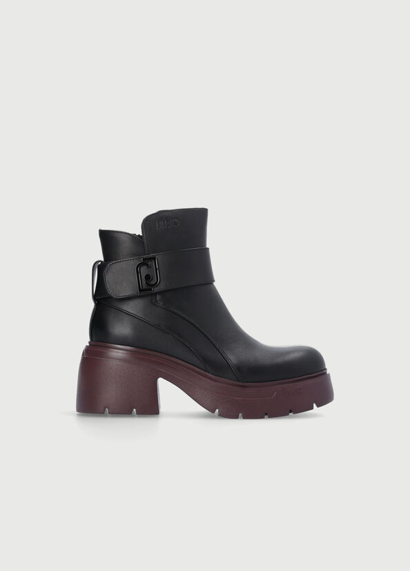 Women's Liu Jo Leather With Logo Ankle Boots Black | IOJ-041892