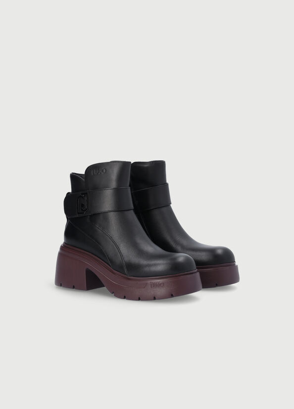 Women's Liu Jo Leather With Logo Ankle Boots Black | IOJ-041892