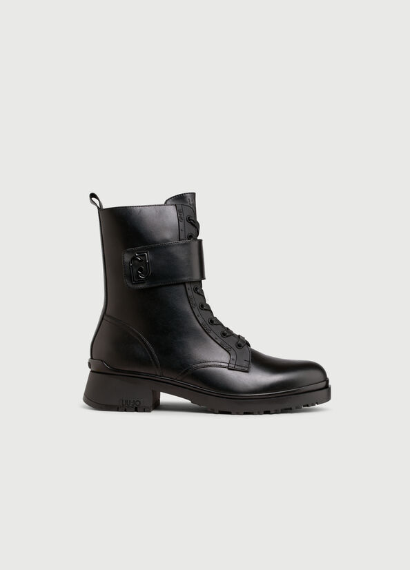 Women's Liu Jo Leather With Logo Ankle Boots Black | KSL-612974