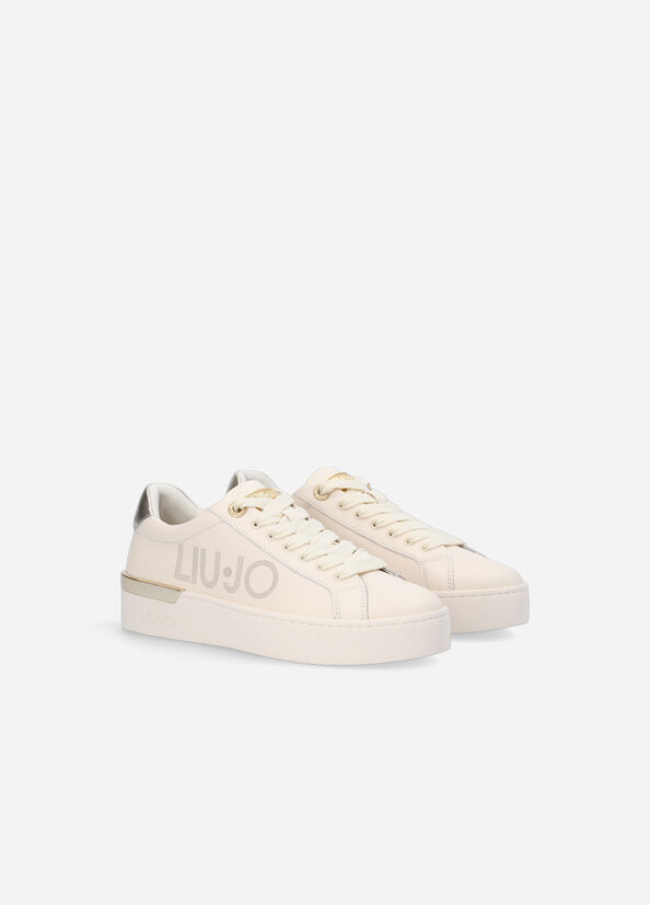 Women's Liu Jo Leather With Logo Sneakers Beige | EXC-098372