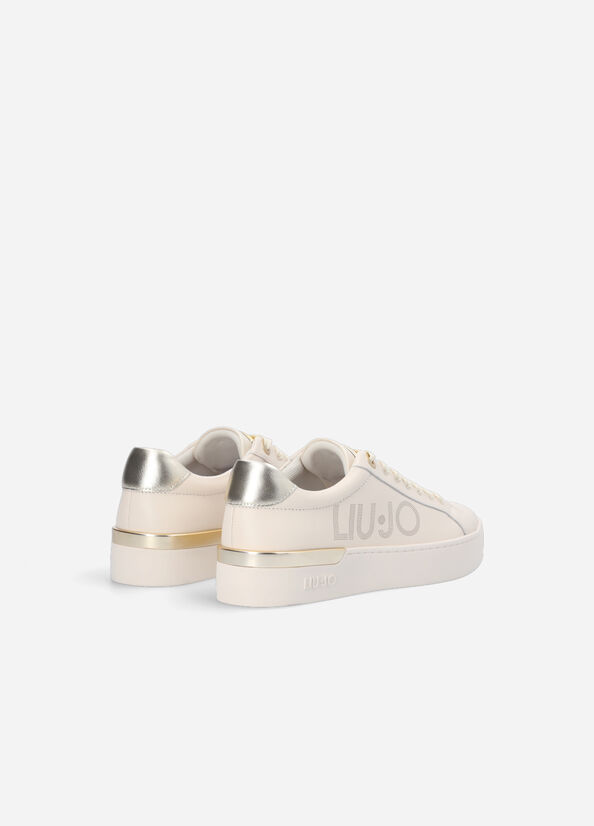 Women's Liu Jo Leather With Logo Sneakers Beige | EXC-098372