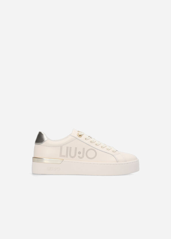 Women\'s Liu Jo Leather With Logo Sneakers Beige | EXC-098372