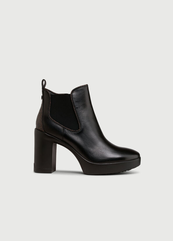 Women's Liu Jo Leather With Monogram Detail Ankle Boots Black | YWO-319782