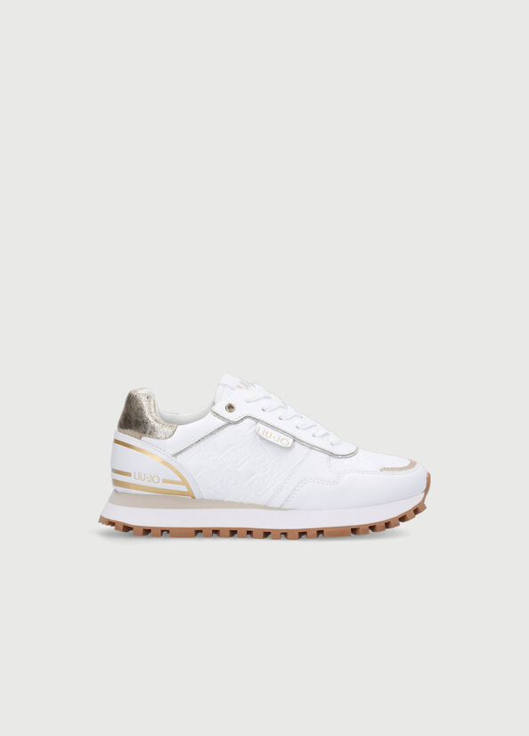 Women's Liu Jo Leather With Monogram Logo Sneakers White | KJW-681504