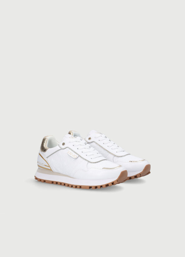 Women's Liu Jo Leather With Monogram Logo Sneakers White | KJW-681504