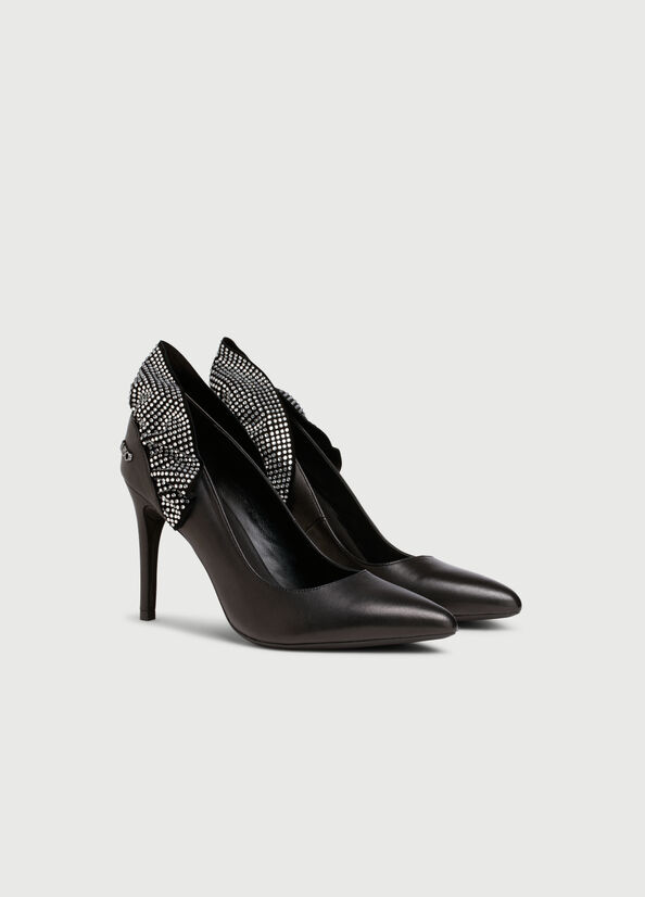 Women's Liu Jo Leather With Ruching High Heels Black | INC-082394