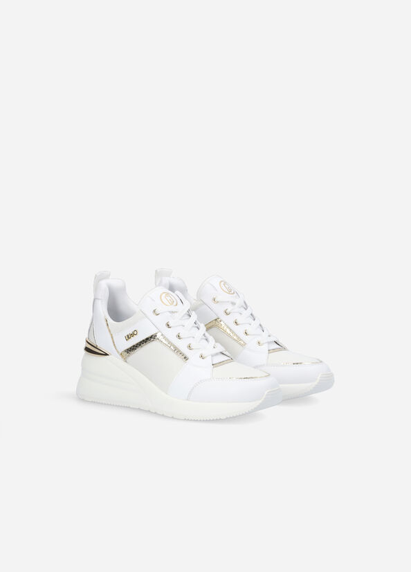 Women's Liu Jo Leather With Wedge Sneakers White | LOF-831604