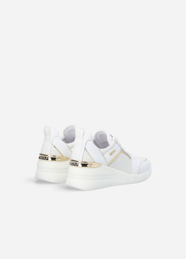 Women's Liu Jo Leather With Wedge Sneakers White | LOF-831604