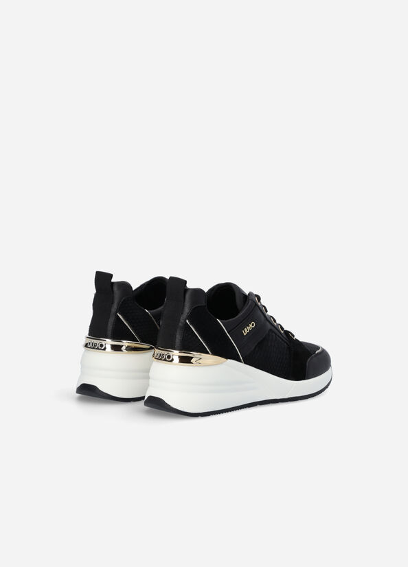 Women's Liu Jo Leather With Wedge Sneakers Black | PTI-274931