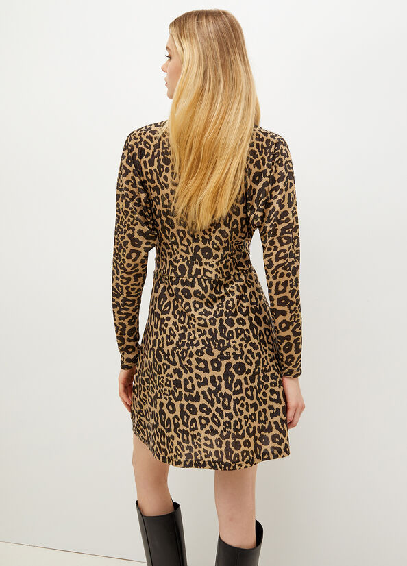 Women's Liu Jo Lurex® Jersey Animal Print Dress Brown | ESO-816207