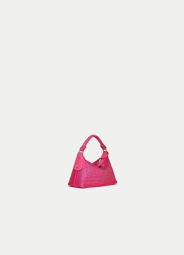 Women's Liu Jo Micro Hobo With Gemstones Crossbody Bags Fuchsia | CHZ-714086