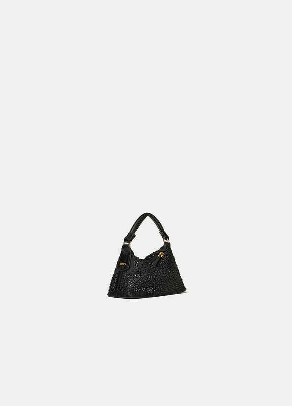 Women's Liu Jo Micro Hobo With Gemstones Crossbody Bags Black | LEO-031985