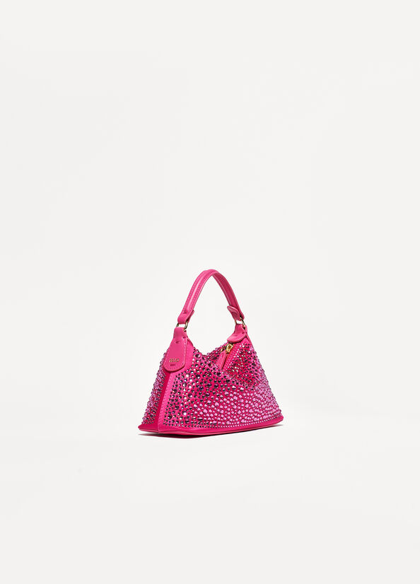 Women's Liu Jo Mini Hobo With Gemstones Crossbody Bags Fuchsia | KZE-275193